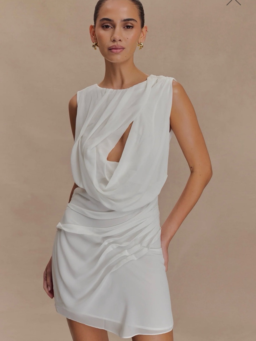 Meshki White Draped Cutout Mini Dress